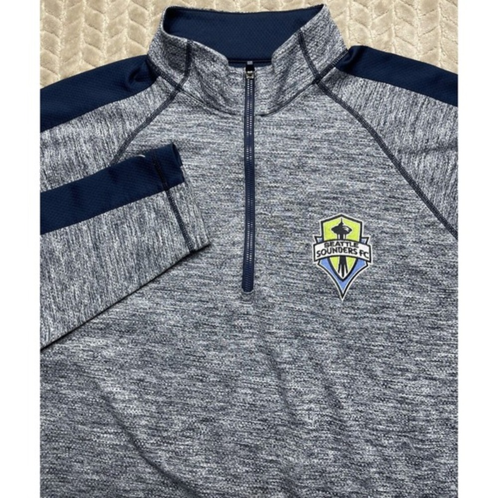 Men's Seattle Sounders Antigua Heather Charcoal Logo Patch Quarter Zip Pull Over